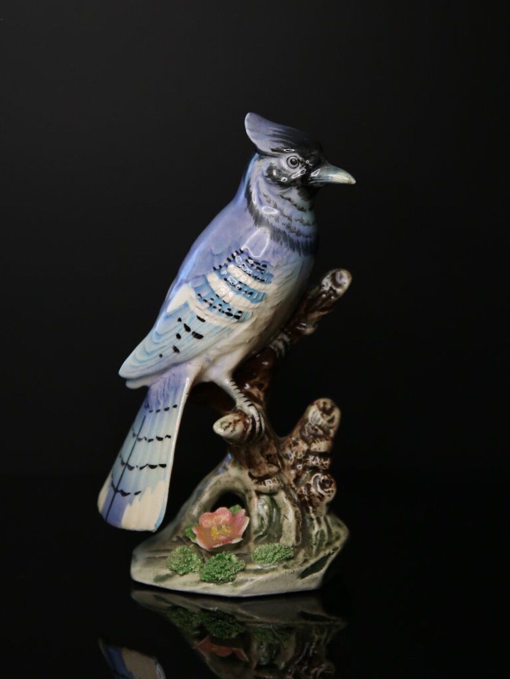 Vintage Norcrest Bird Blue Jay On Branch w Flowers Figurine Japan